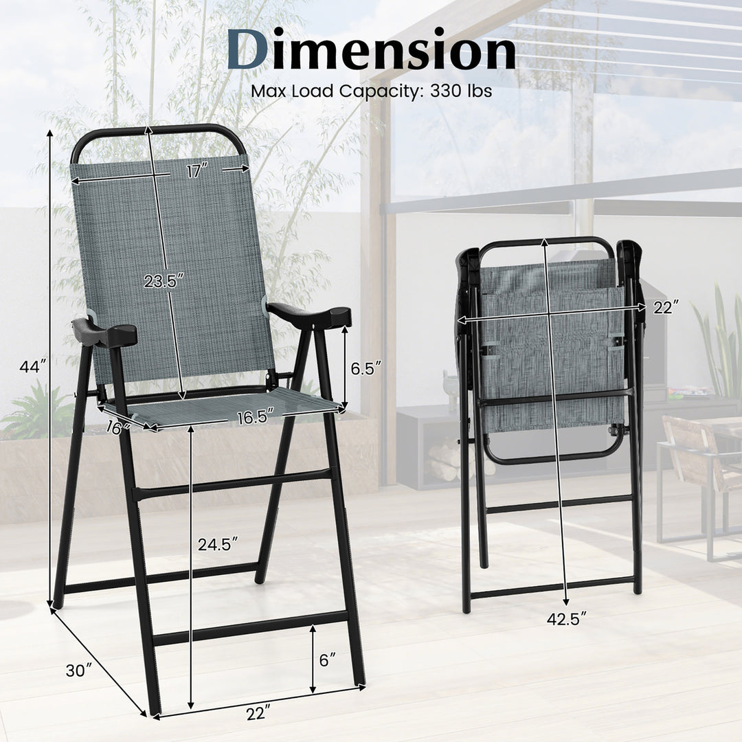 4 PCS Patio Bar Chair Folding Bar Height Metal Frame w/ Footrest Garden Blue Image 3