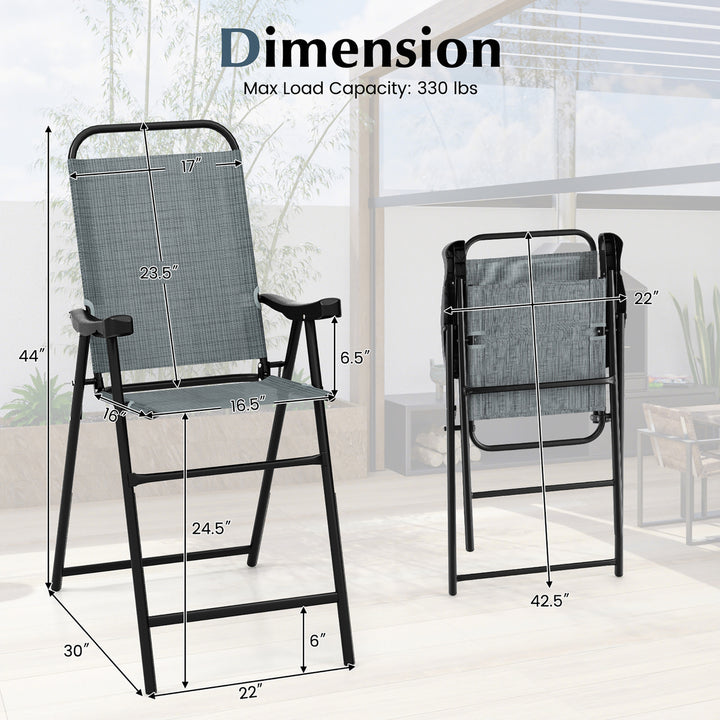 4 PCS Patio Bar Chair Folding Bar Height Metal Frame w/ Footrest Garden Blue Image 3