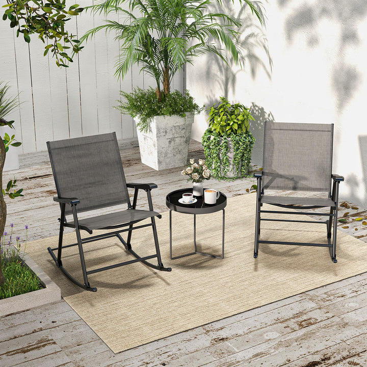 Set of 4 Patio Rocking Char Outdoor Folding Rocker w/ Sturdy Metal Frame Image 4