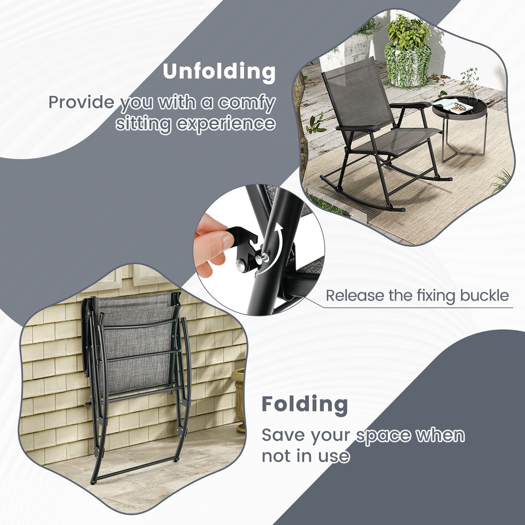 Set of 4 Patio Rocking Char Outdoor Folding Rocker w/ Sturdy Metal Frame Image 6