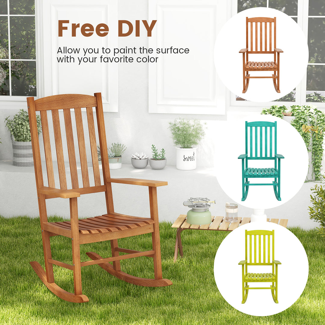 Patio Rocking Chair w/ 400 lbs Weight Capacity Eucalyptus Wood Porch Rocker w/ High Back Image 6