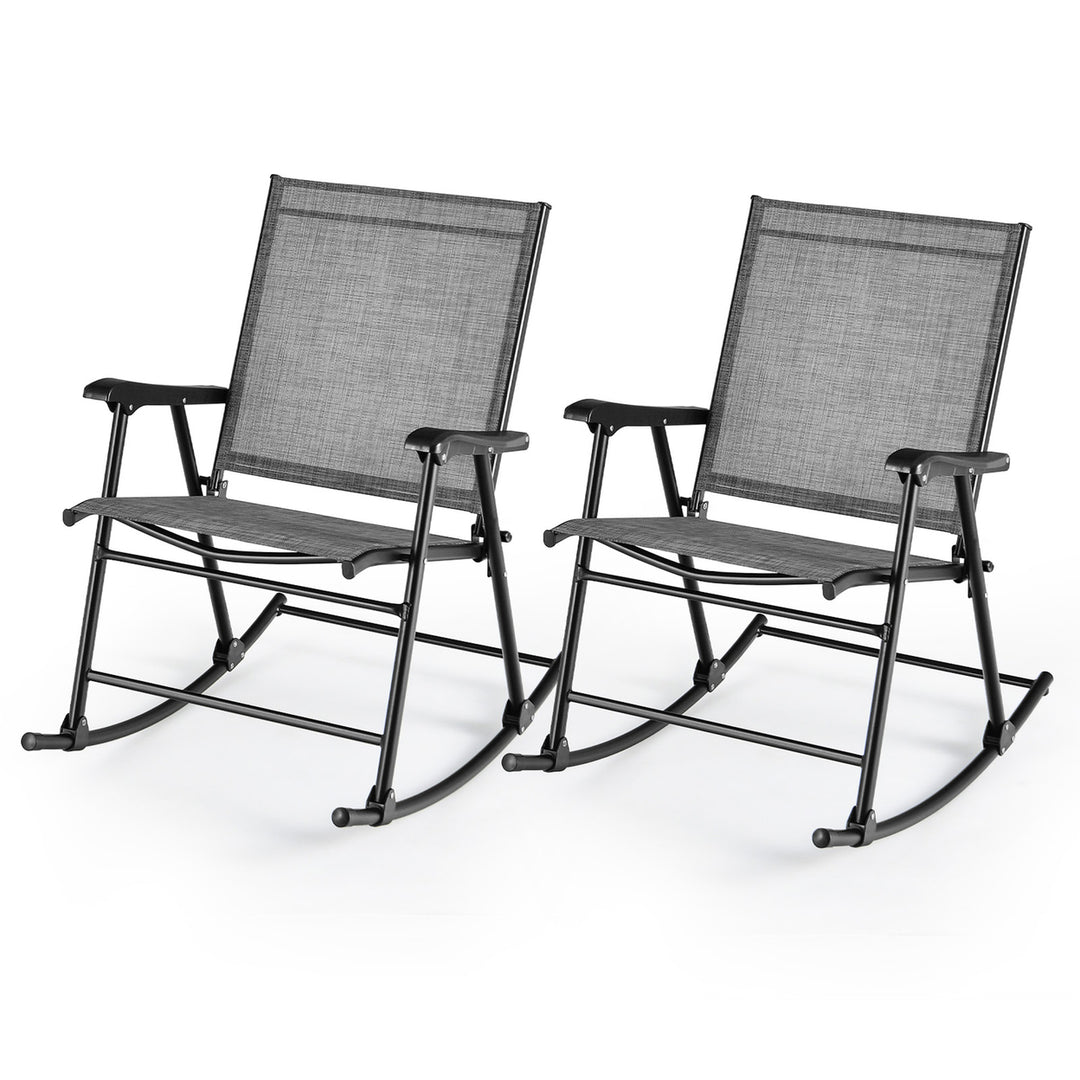 Set of 4 Patio Rocking Char Outdoor Folding Rocker w/ Sturdy Metal Frame Image 8