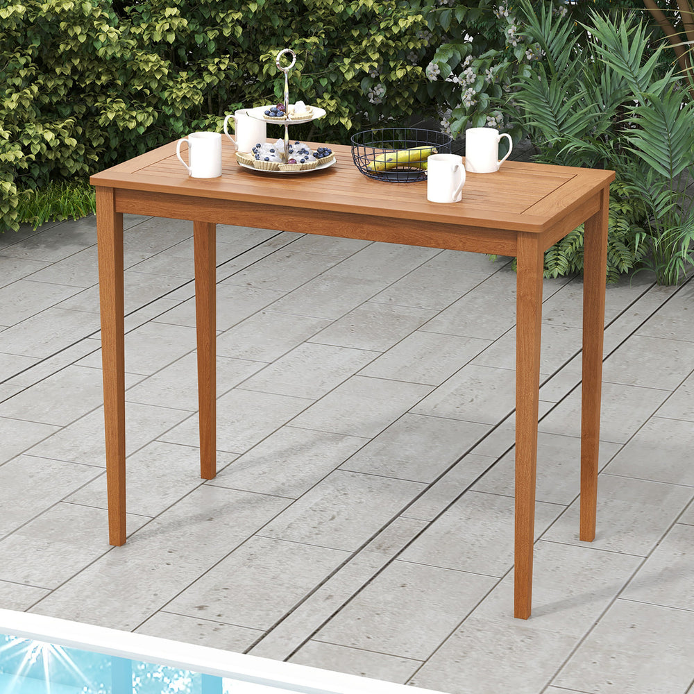 Outdoor Eucalyptus Wood Bar Table Outdoor Bar Height Dining Table for 4 People Natural Image 2