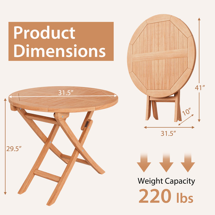 31.5-inch Round Outdoor Folding Table Patio Solid Indonesia Teak Dining Image 2