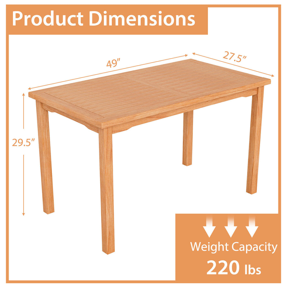 Indonesia Teak Wood Patio Rectangle Dining Table w/ Slatted Tabletop for 6 Person Image 2