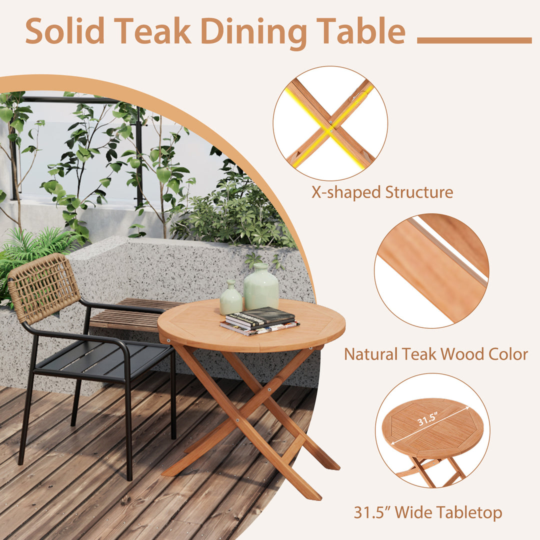 31.5-inch Round Outdoor Folding Table Patio Solid Indonesia Teak Dining Image 5