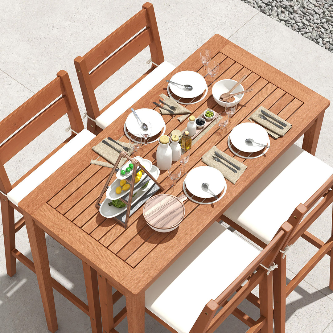 Outdoor Eucalyptus Wood Bar Table Outdoor Bar Height Dining Table for 4 People Natural Image 7