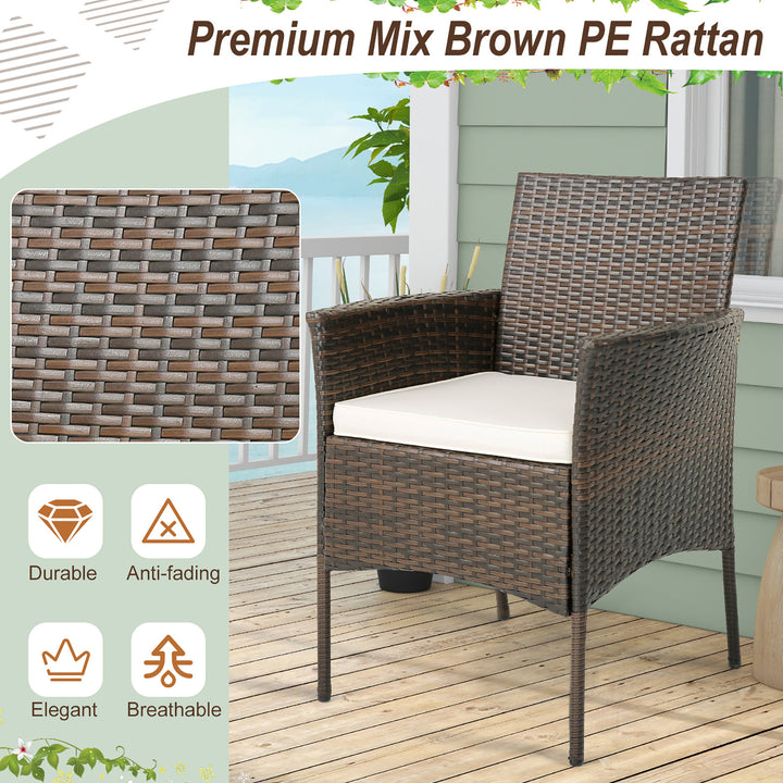 Patio Dining Chairs Set of 4 Outdoor PE Wicker Chairs w/ Removable Cushions Brown and Off White Image 5