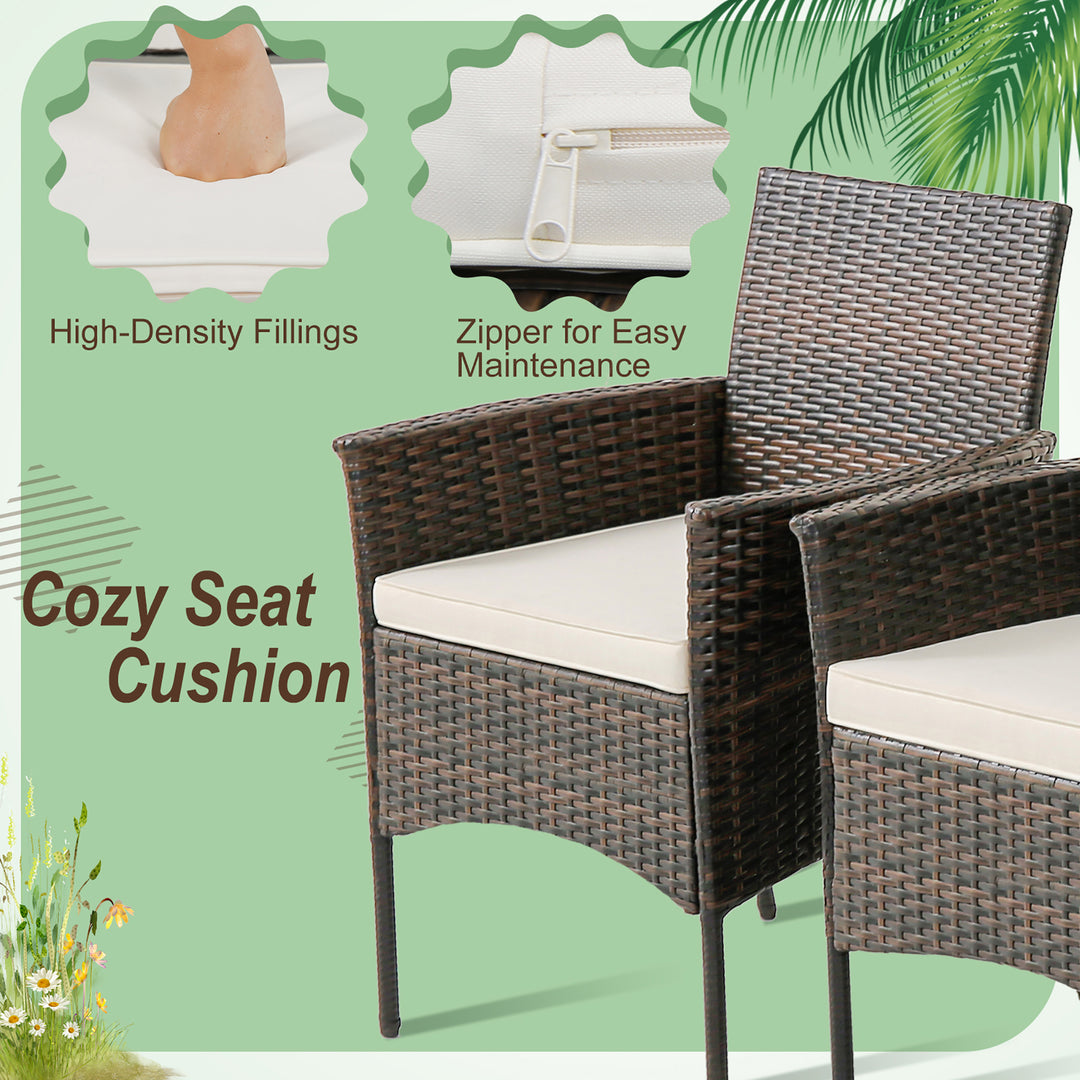 Patio Dining Chairs Set of 4 Outdoor PE Wicker Chairs w/ Removable Cushions Brown and Off White Image 7