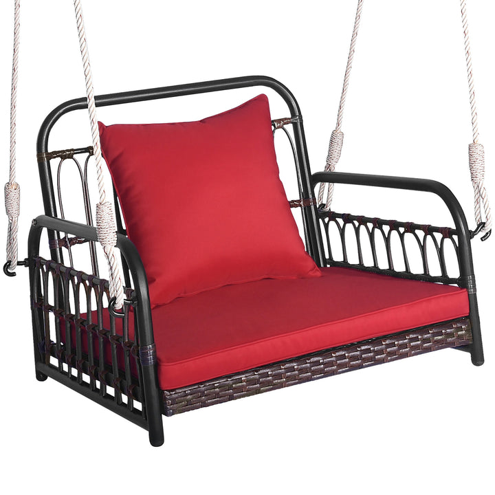 Single Person Hanging Swing Outdoor Hanging Seat w/ Back Cushion and Seat Cushion Image 1