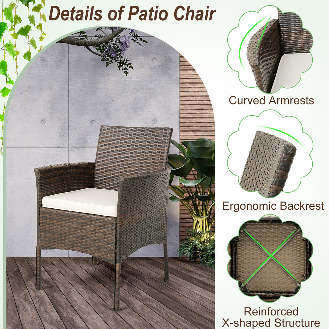 Patio Dining Chairs Set of 4 Outdoor PE Wicker Chairs w/ Removable Cushions Brown and Off White Image 9