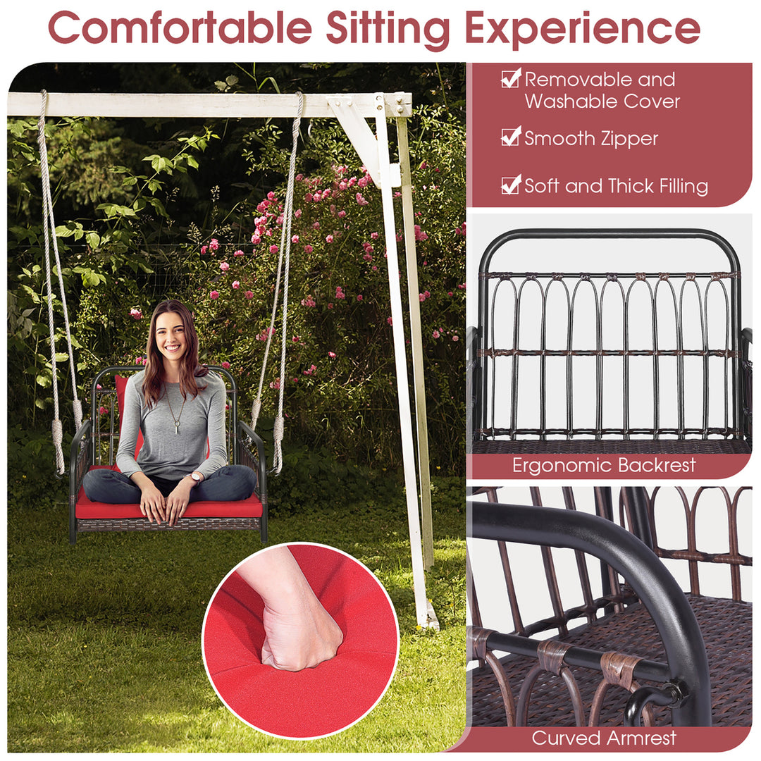 Single Person Hanging Swing Outdoor Hanging Seat w/ Back Cushion and Seat Cushion Image 4