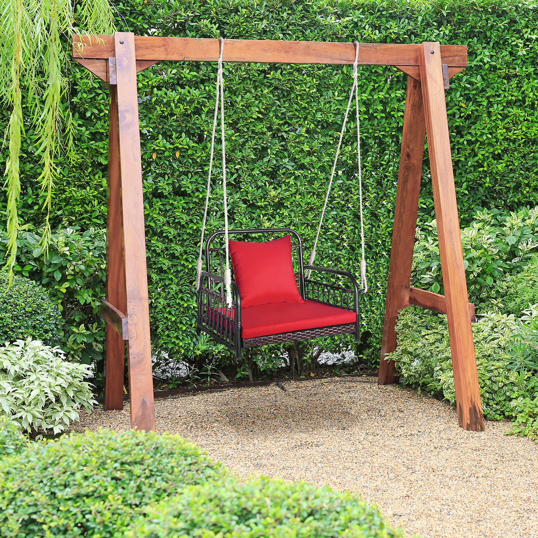 Single Person Hanging Swing Outdoor Hanging Seat w/ Back Cushion and Seat Cushion Image 5