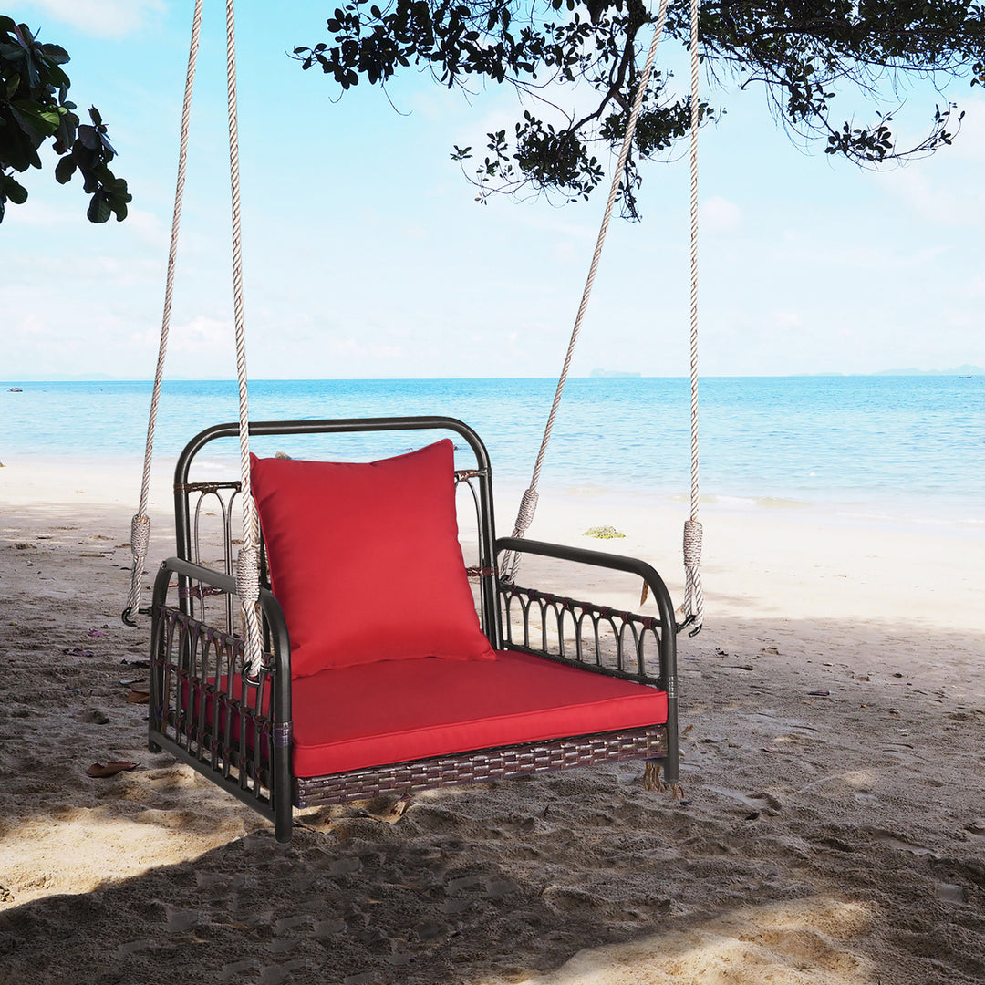 Single Person Hanging Swing Outdoor Hanging Seat w/ Back Cushion and Seat Cushion Image 6