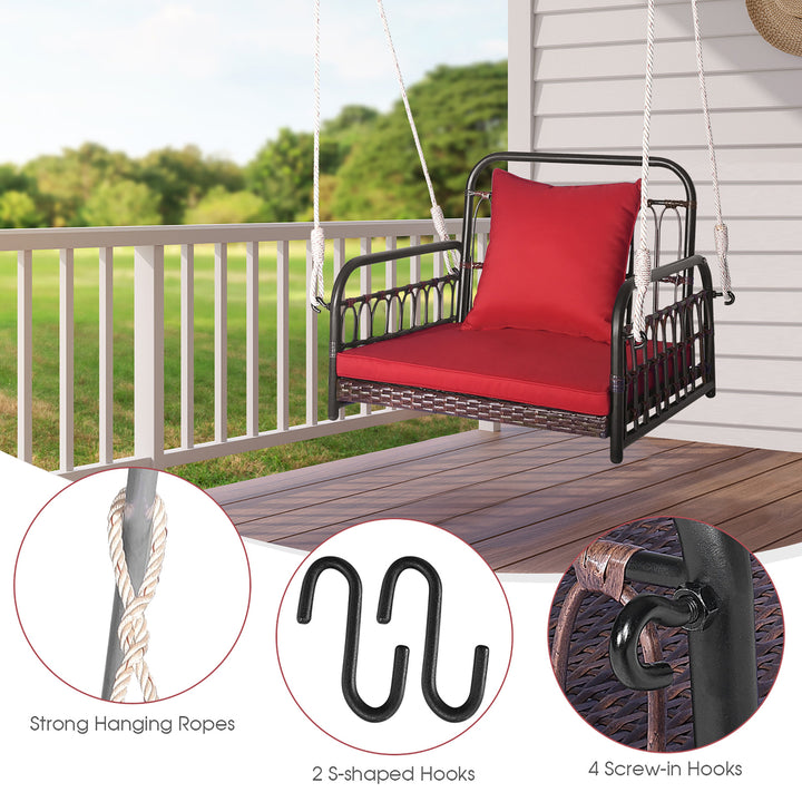 Single Person Hanging Swing Outdoor Hanging Seat w/ Back Cushion and Seat Cushion Image 7