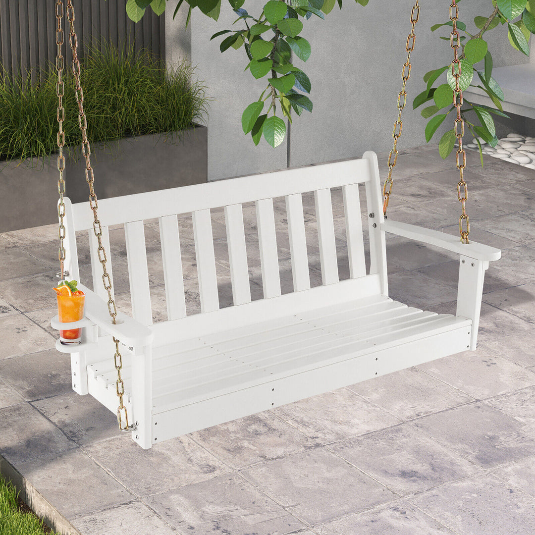 54 HDPE Porch Swing Outdoor Patio Hanging Chair w/ Cup Holder Adjustable Chain Image 2