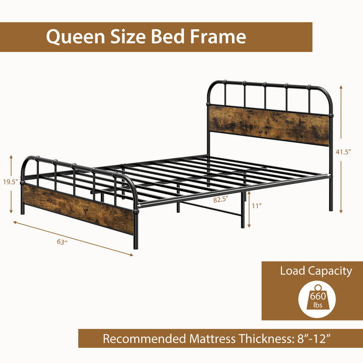 Queen Size Bed Frame Industrial Platform Bed Frame w/ Under Bed Storage Image 3