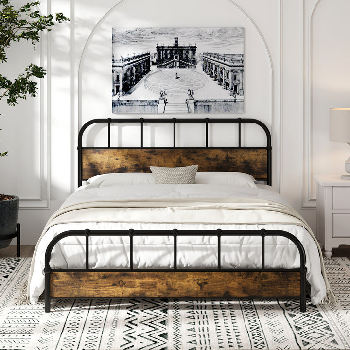 Queen Size Bed Frame Industrial Platform Bed Frame w/ Under Bed Storage Image 4