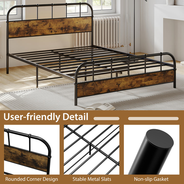 Queen Size Bed Frame Industrial Platform Bed Frame w/ Under Bed Storage Image 7