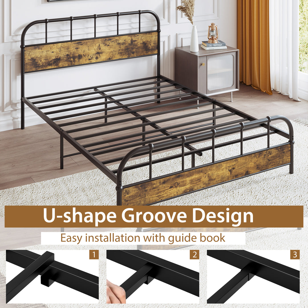 Queen Size Bed Frame Industrial Platform Bed Frame w/ Under Bed Storage Image 8