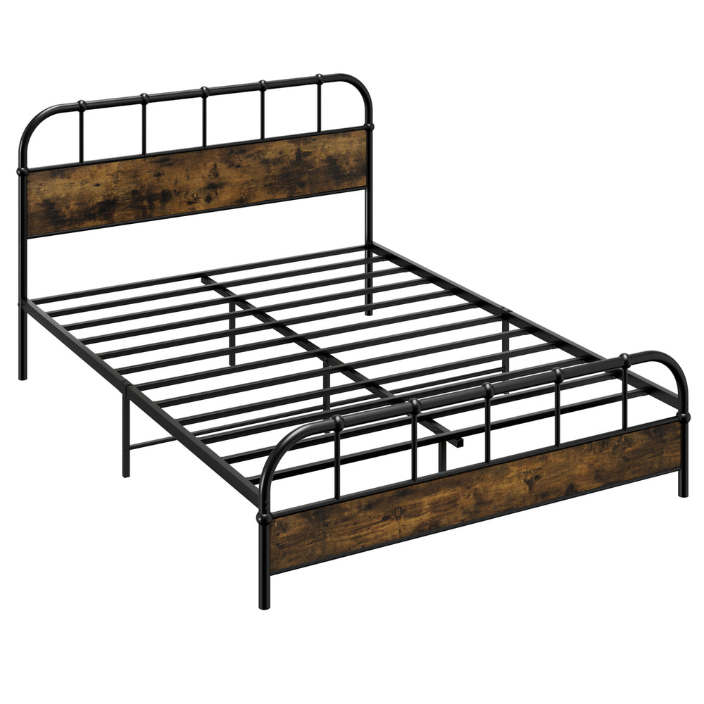 Queen Size Bed Frame Industrial Platform Bed Frame w/ Under Bed Storage Image 2