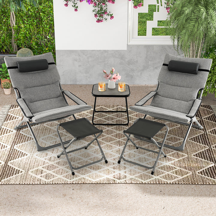 5-Piece Patio Sling Chair Set Folding Lounge Chairs w/ Coffee Table Yard Poolside Image 1