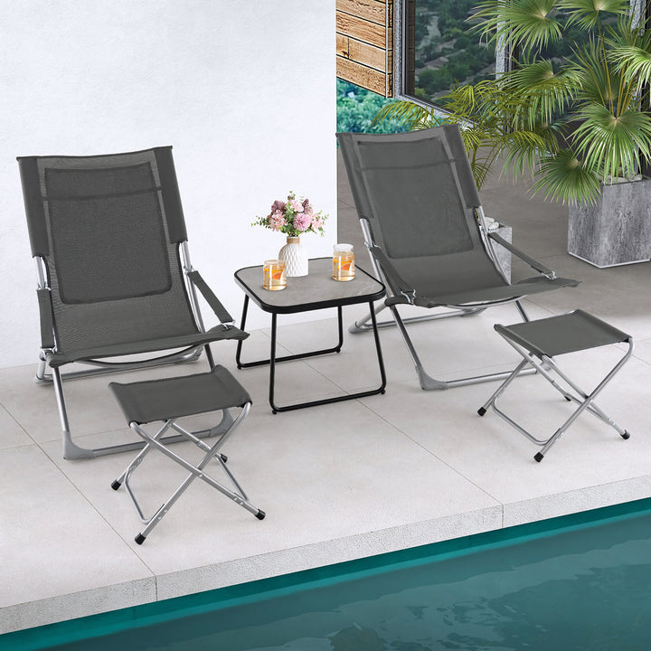 5-Piece Patio Sling Chair Set Folding Lounge Chairs w/ Coffee Table Yard Poolside Image 4