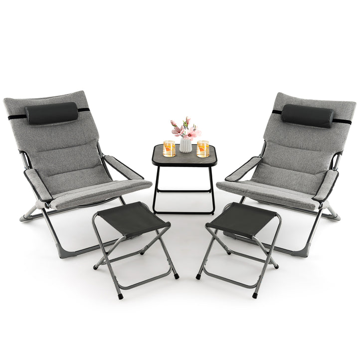 5-Piece Patio Sling Chair Set Folding Lounge Chairs w/ Coffee Table Yard Poolside Image 2