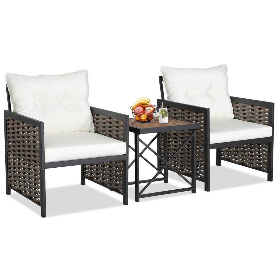 Outdoor 3 Pieces Patio Rattan Chair and Coffee Table Set Furniture Set Backyard Poolside Image 1