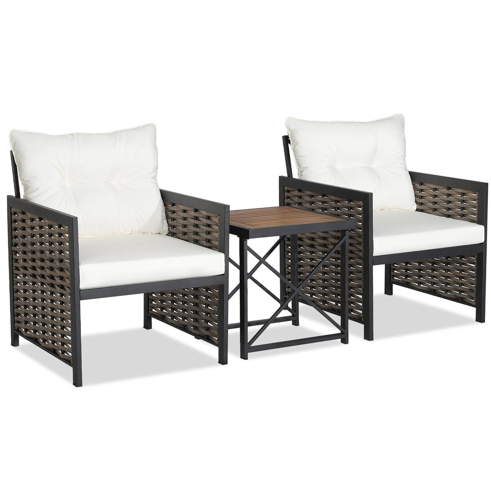 Outdoor 3 Pieces Patio Rattan Chair and Coffee Table Set Furniture Set Backyard Poolside Image 2