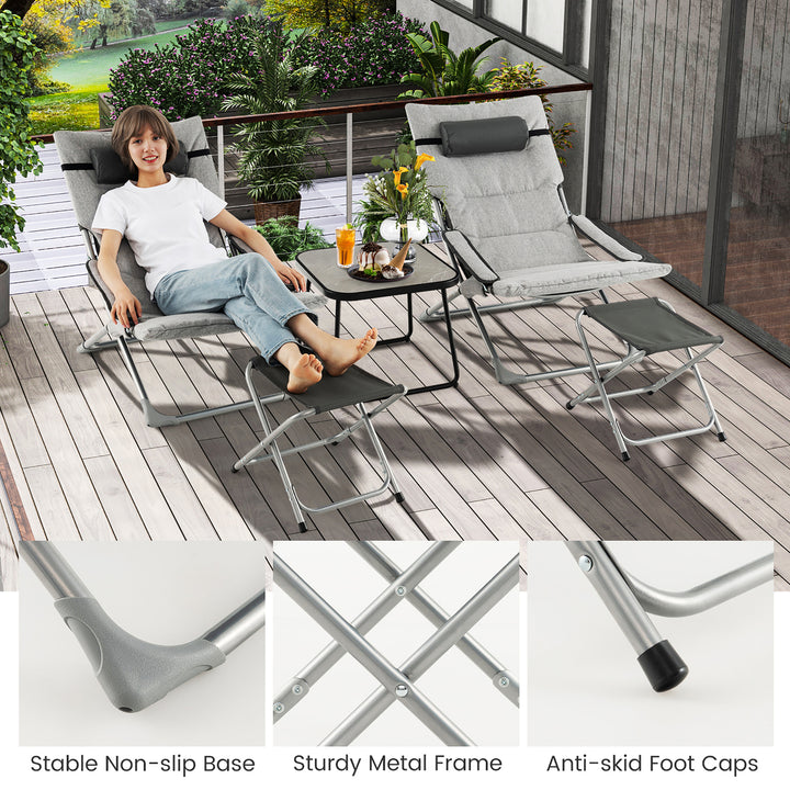 5-Piece Patio Sling Chair Set Folding Lounge Chairs w/ Coffee Table Yard Poolside Image 9