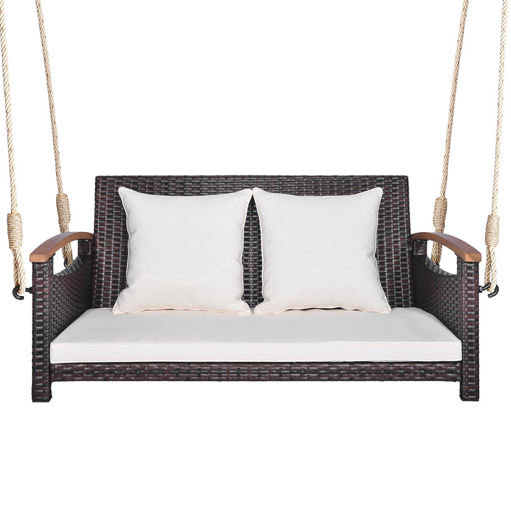 2-seater hanging swing porch swing PE wicker swing outdoor hanging swing garden poolside Image 1