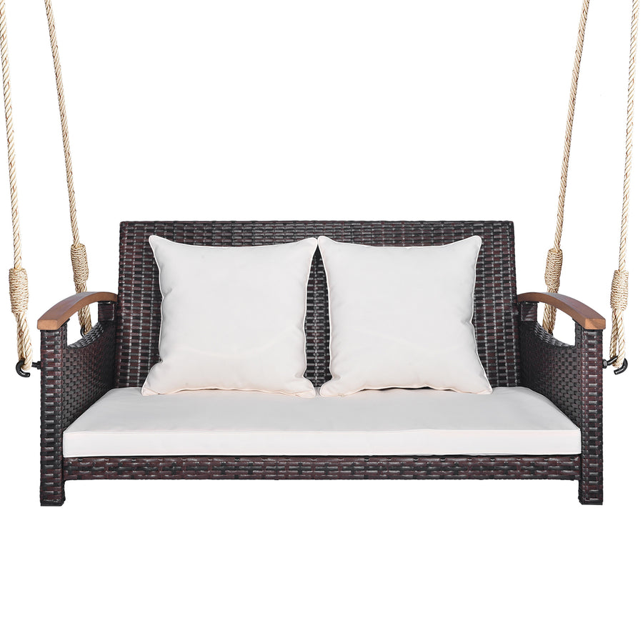 2-seater hanging swing porch swing PE wicker swing outdoor hanging swing garden poolside Image 1