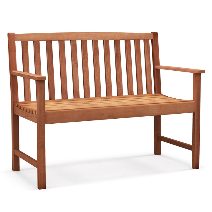 Patio Wood Bench 2-Seat Outdoor Bench w/ Cozy Armrests and Backrest Image 1