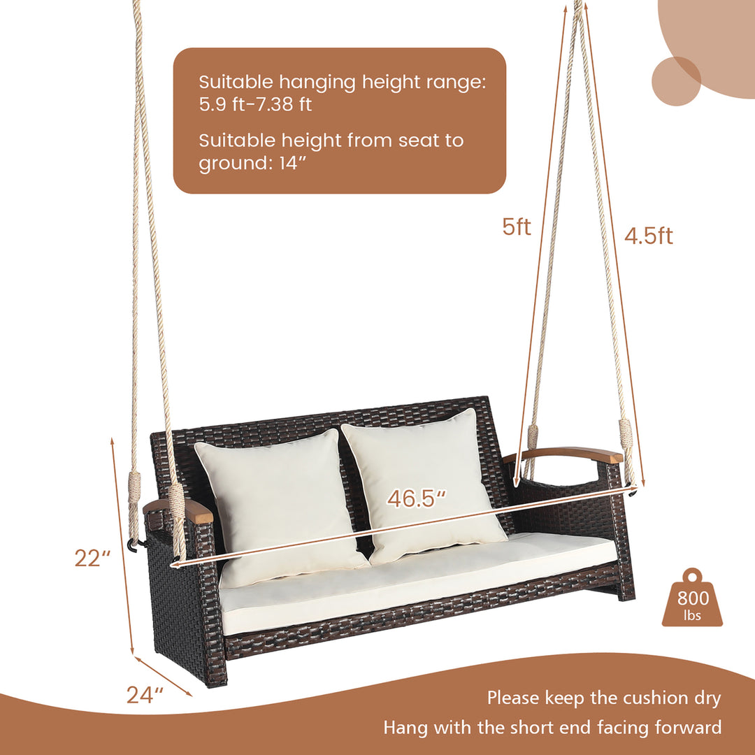 2-seater hanging swing porch swing PE wicker swing outdoor hanging swing garden poolside Image 3