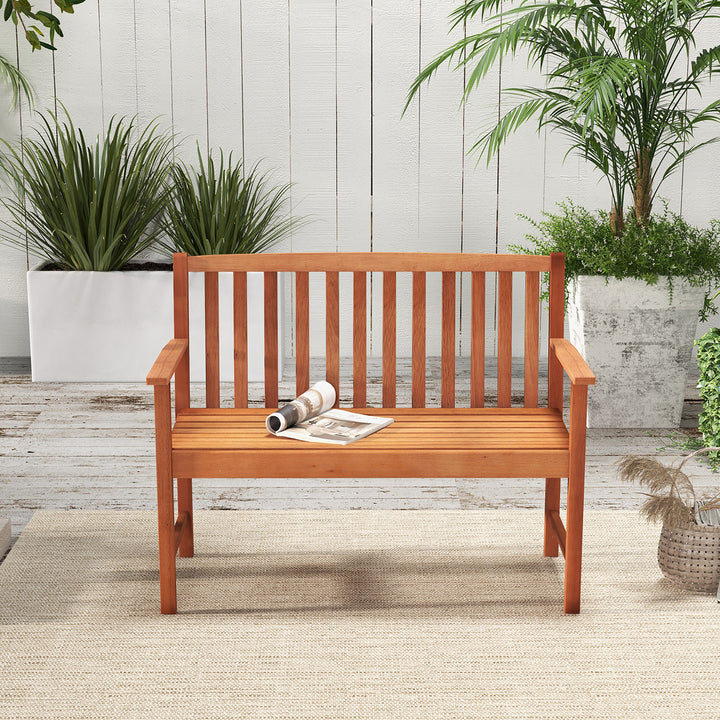 Patio Wood Bench 2-Seat Outdoor Bench w/ Cozy Armrests and Backrest Image 4