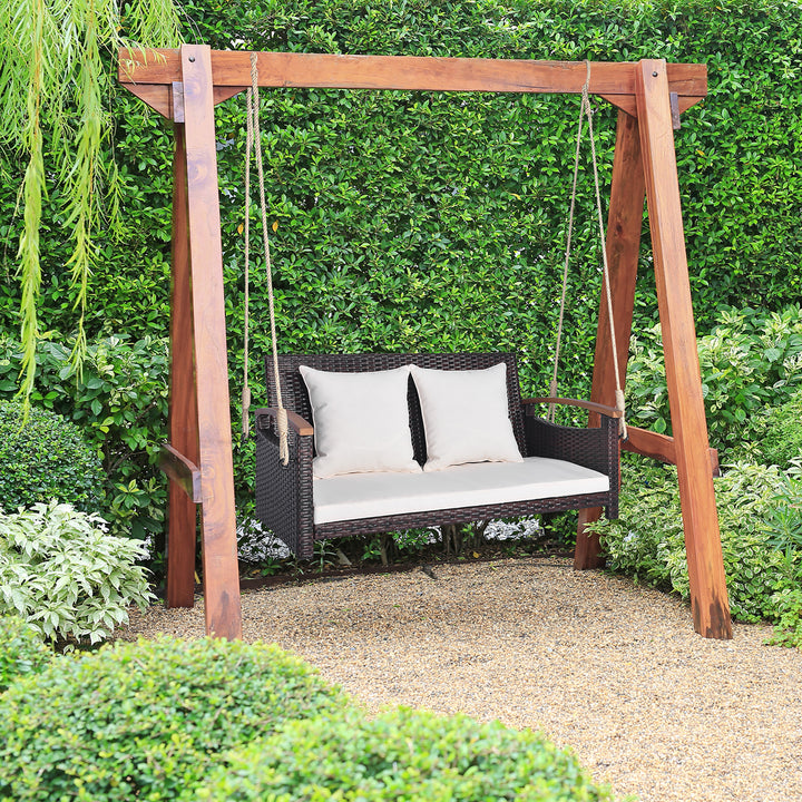 2-seater hanging swing porch swing PE wicker swing outdoor hanging swing garden poolside Image 4