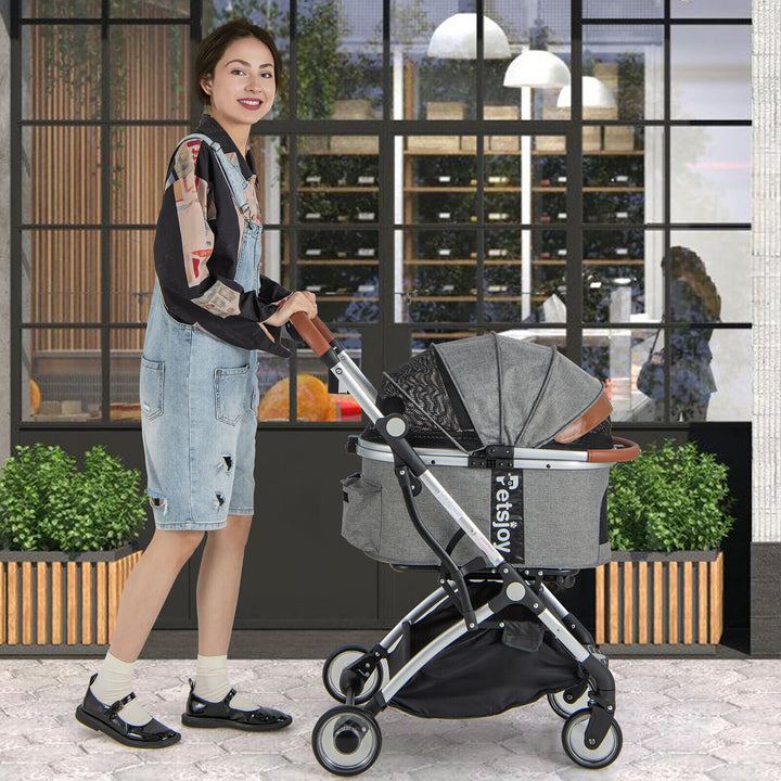 3-in-1 Pet Stroller Foldable Dog Cat Travel Carrier with Cover and Storage Basket Image 2