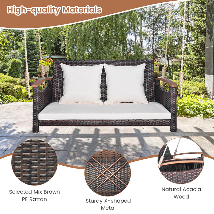 2-seater hanging swing porch swing PE wicker swing outdoor hanging swing garden poolside Image 8