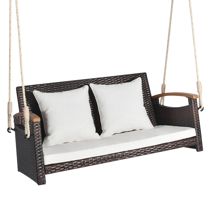 2-seater hanging swing porch swing PE wicker swing outdoor hanging swing garden poolside Image 10