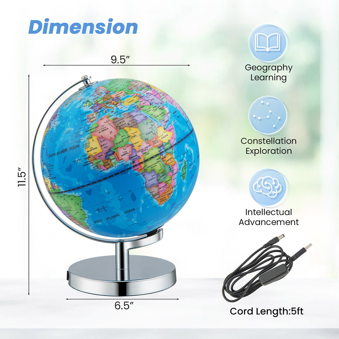 9 World Globe 3-in-1 Desktop Spinning Earth w/ Illuminated Constellation Maps Image 3