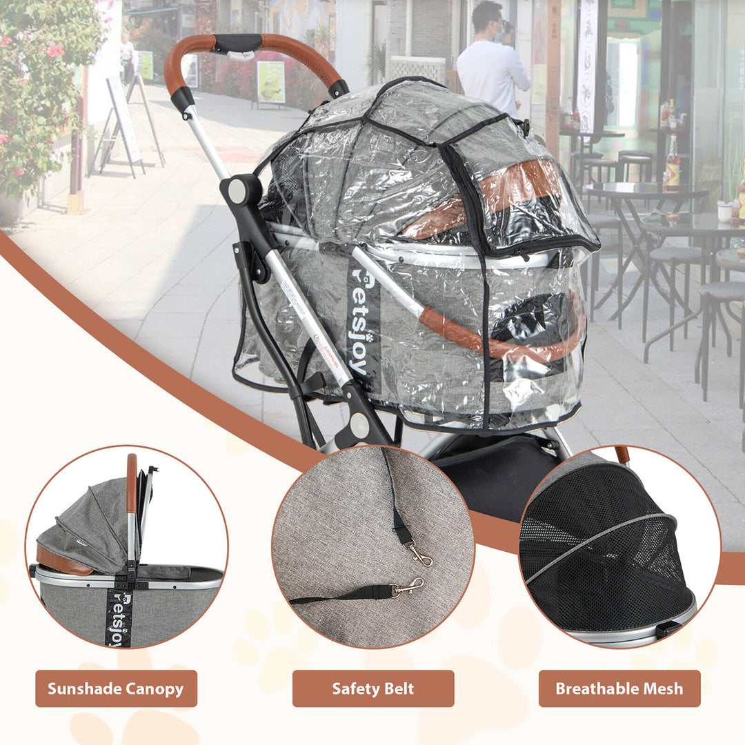 3-in-1 Pet Stroller Foldable Dog Cat Travel Carrier with Cover and Storage Basket Image 9