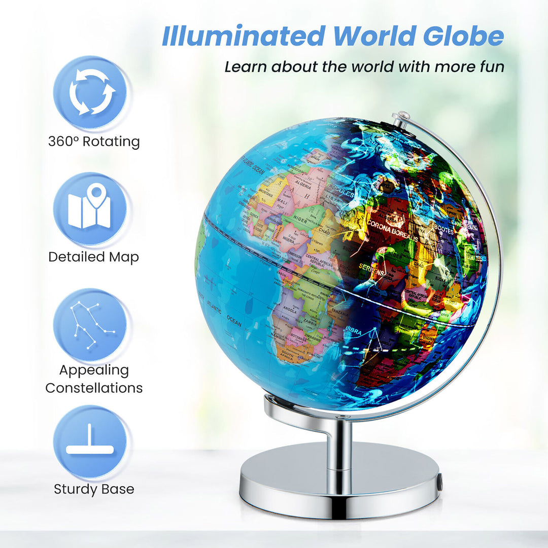 9 World Globe 3-in-1 Desktop Spinning Earth w/ Illuminated Constellation Maps Image 5