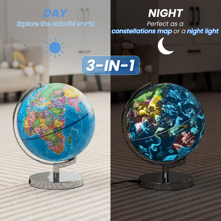 9 World Globe 3-in-1 Desktop Spinning Earth w/ Illuminated Constellation Maps Image 6