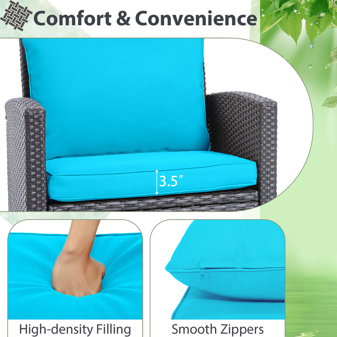 3PCS Outdoor Patio Rattan Conversation Set w/ Beige and Turquoise Cushion Image 4