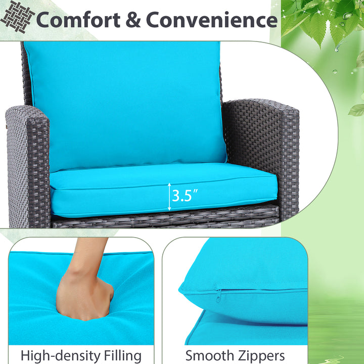 3PCS Outdoor Patio Rattan Conversation Set w/ Beige and Turquoise Cushion Image 4