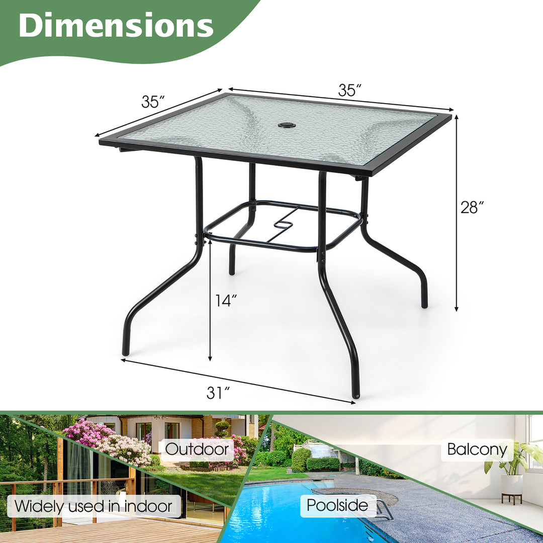 35 Patio Dining Table Square Outdoor Dining Table w/ Tempered Glass Tabletop Black Image 3