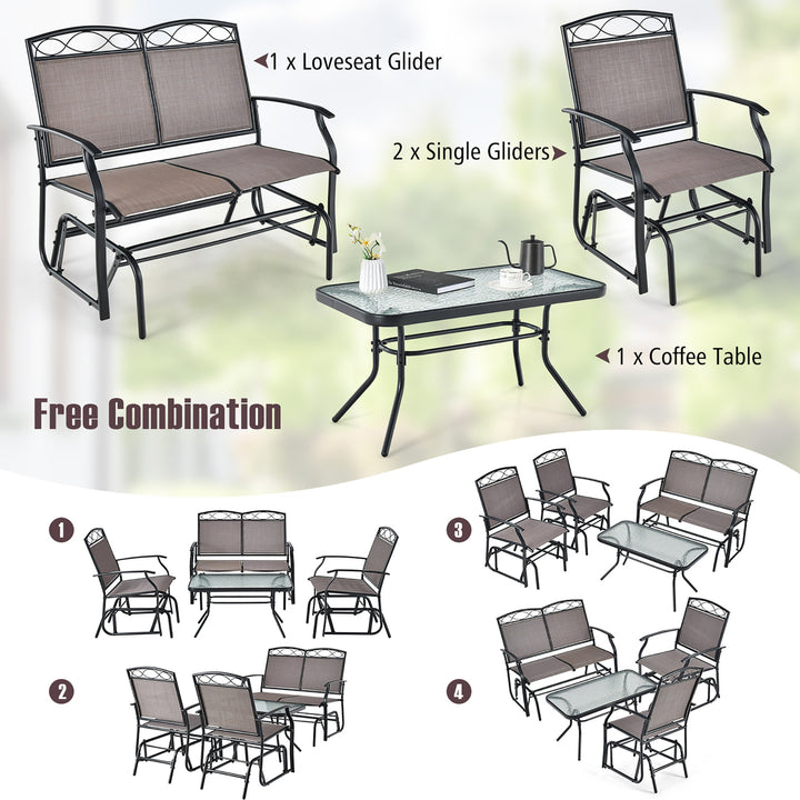 2 PCS Patio Glider Conversation Set Outdoor Loveseat Glider Chair w/ Tempered Glass Coffee Table Image 6