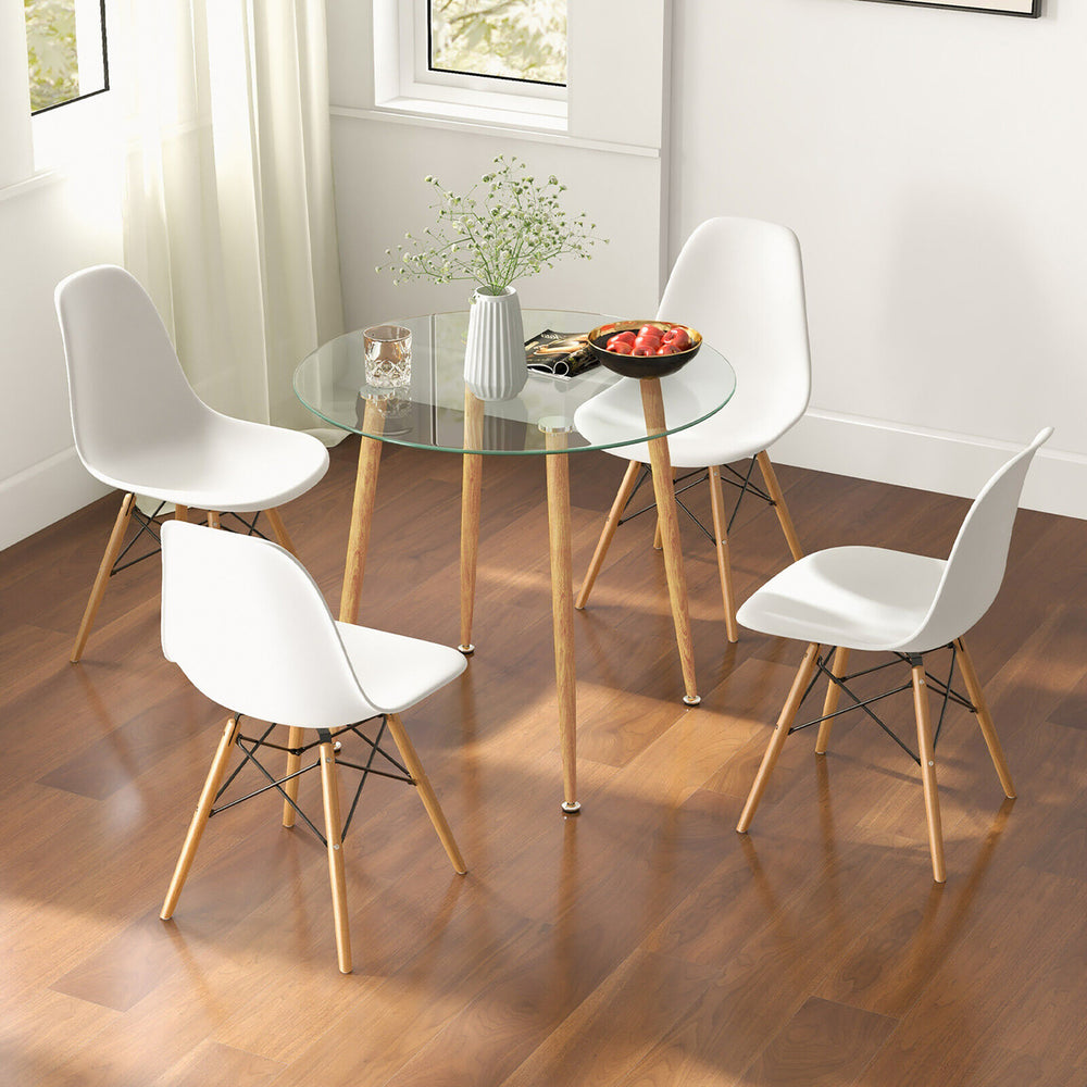 5 PCS Dining Table Set Tempered Glass Table 4 Chairs w/ Beech Wood Leg Kitchen Image 2