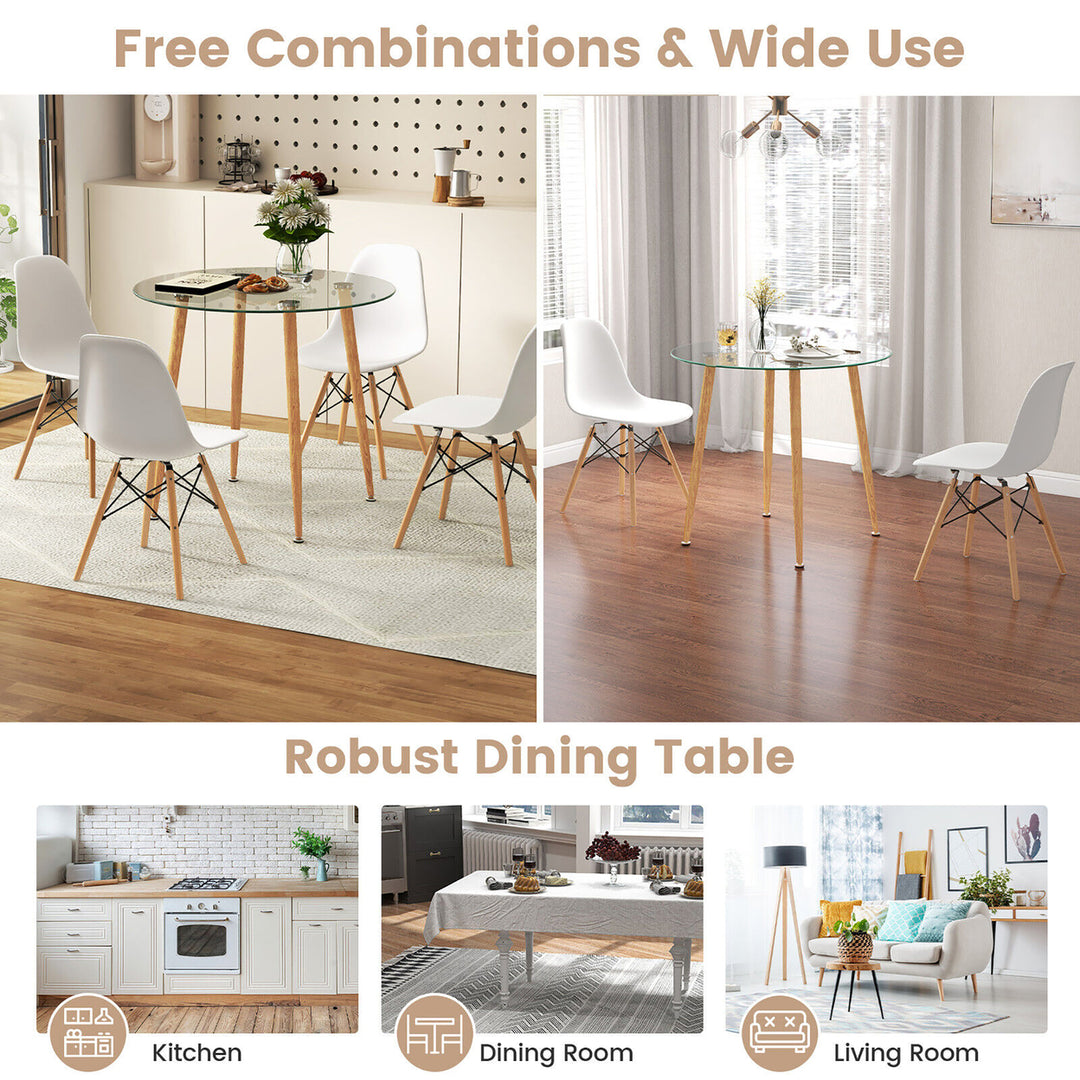 5 PCS Dining Table Set Tempered Glass Table 4 Chairs w/ Beech Wood Leg Kitchen Image 5